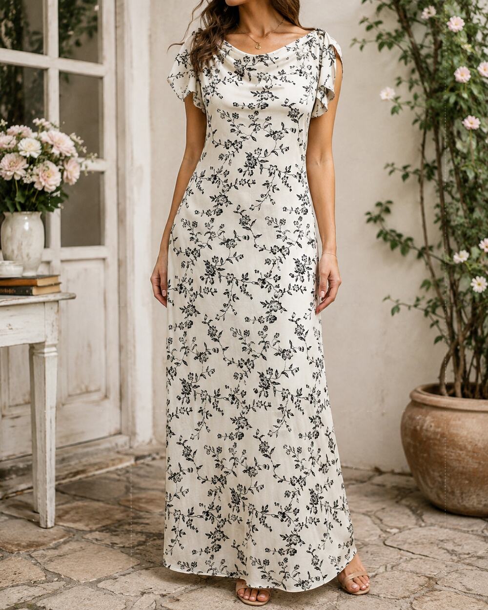 Vintage California Concepts Embroidered Floral Maxi Dress S 4-6 Romantic Sparkle